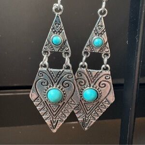 Vintage Silver and Turquoise Geometric Earrings